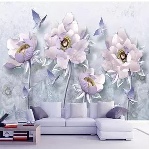 پوستر دیواری سه بعدی مدل شاخه گل سفید پروانه آبی DVRF2216