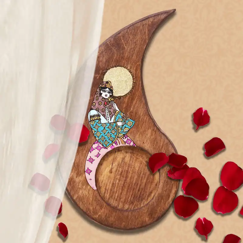 زیر لیوانی چوبی مدل نقاشی طلاکوب طرح خورشید خانم