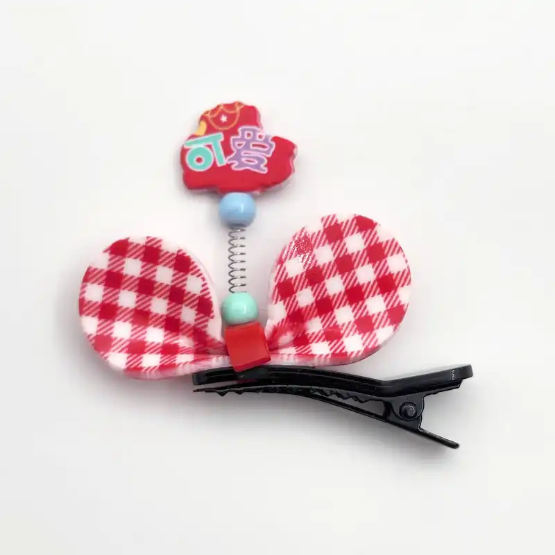 گیره مو دخترانه مدل پاپیون طرح چهارخانه کد SNG272