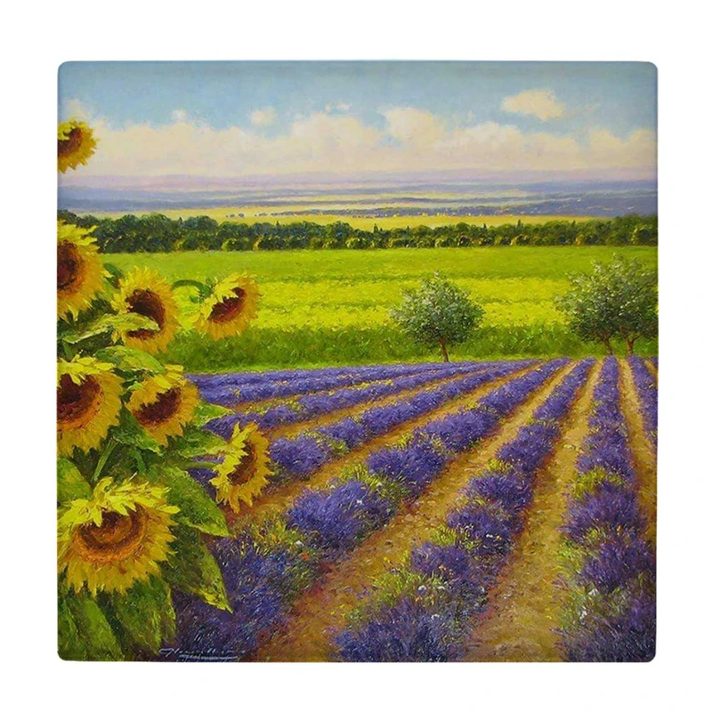  زیر لیوانی  طرح نقاشی مزرعه و گل های آفتابگردان کد    6229789_5857