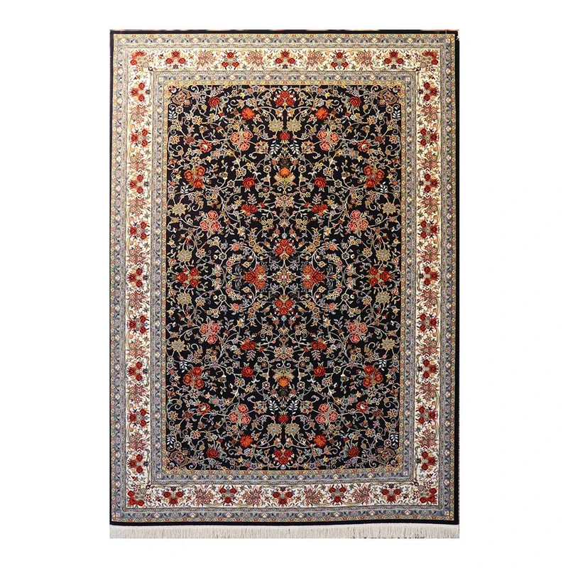 فرش ماشینی 700 شانه زمینه سرمه‌ای حاشیه سرمه ای مدل شاهکار نوین کد 2590-110
