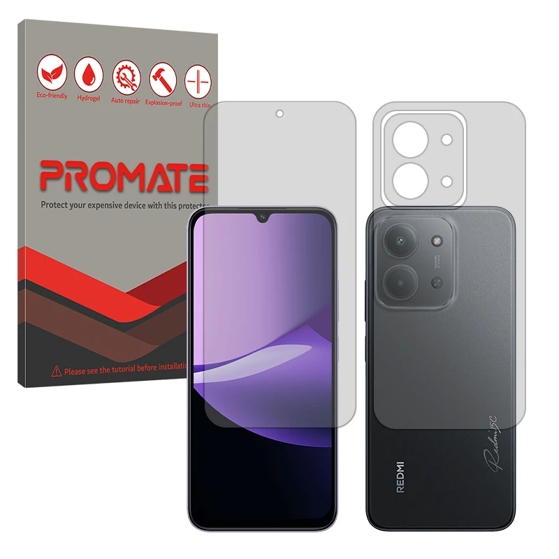 محافظ صفحه نمایش شفاف پرومیت مدل Resistant مناسب برای گوشی موبایل شیائومی Redmi 15C 4G به همراه محافظ پشت گوشی موبایل 