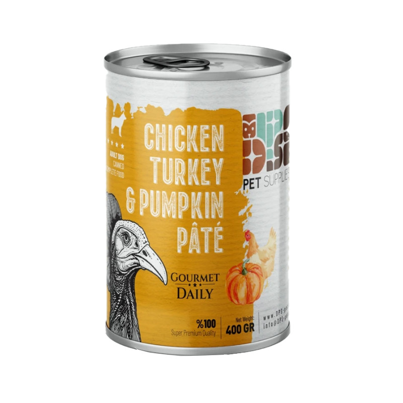 کنسرو غذای سگ دی پی اس مدل پته طعم مرغ، بوقلمون و کدو وزن ۴۰۰ گرم