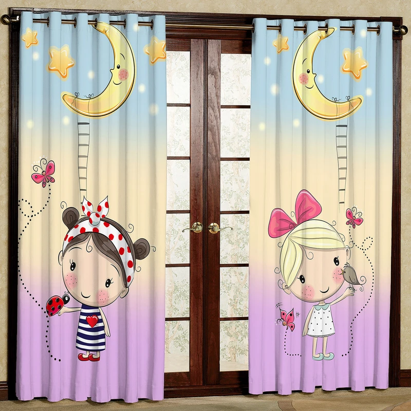 پرده مدل دختر و ماه و نردبان هازان پانچی کد 4566a سایز 140x200 سانتی متر