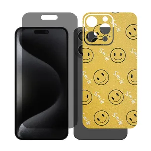 Glass Together model privacy screen protector suitable for Apple iPhone 15 Pro Max mobile phone with cover sticker on the back of the phone