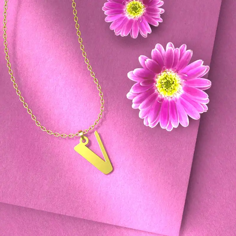 گردنبند طلا 18 عیار زنانه مدوپد مدل حرف V کد H3-1-1308