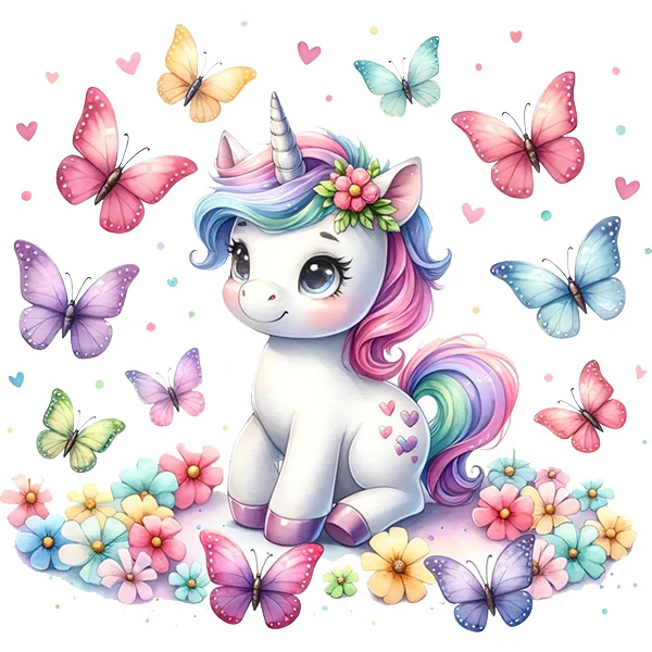 استیکر پارچه و لباس پاد آفرین طرح کارتونی اسب تک شاخ کد 4022