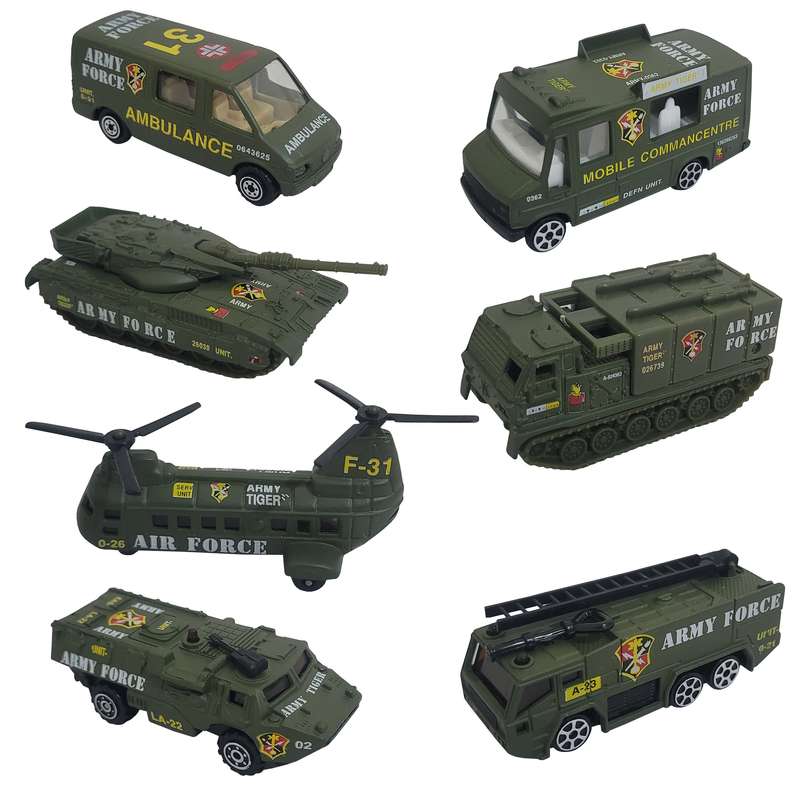 اسباب بازی جنگی طرح ماشین های ارتشی مدل تانک و هلیکوپتر کد 3323 مجموعه 7 عددی