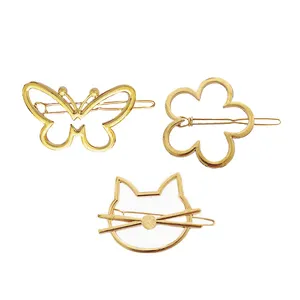 گیره مو دخترانه مدل گل و پروانه و گربه بسته 3 عددی