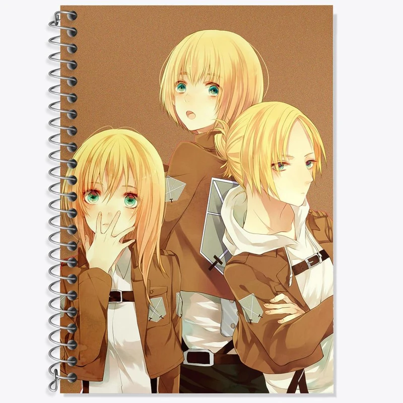 دفتر زبان 50 برگ خندالو مدل سه خط طرح هیستوریا و ارمین و آنی انیمه اتک آن تایتان Attack on Titan کد 11056