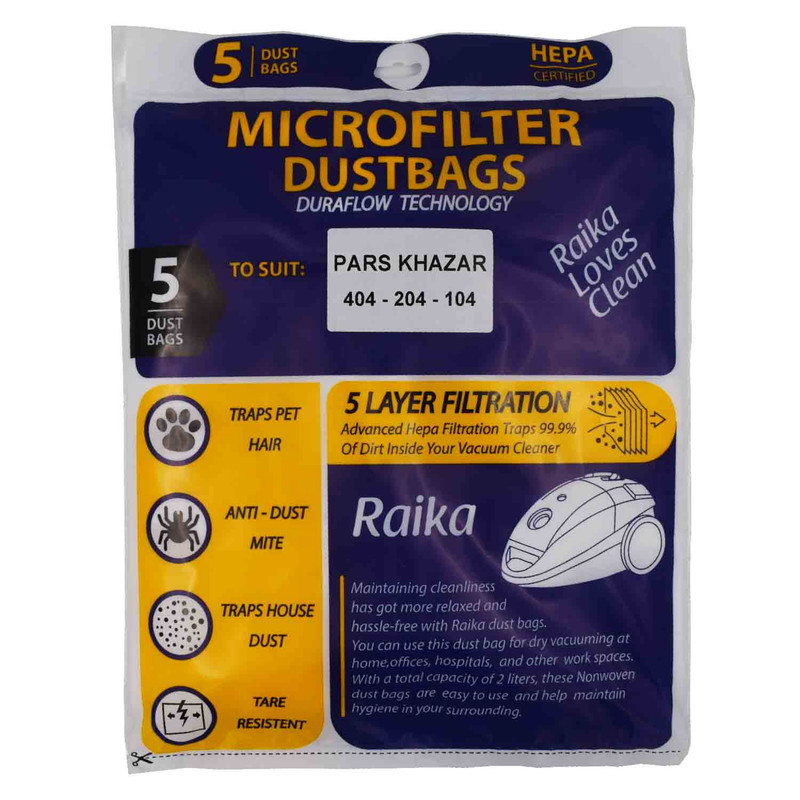 پاکت جاروبرقی رایکا مدل 01 مناسب برای جاروبرقی پارس خزر 104 سه بسته 5 عددی