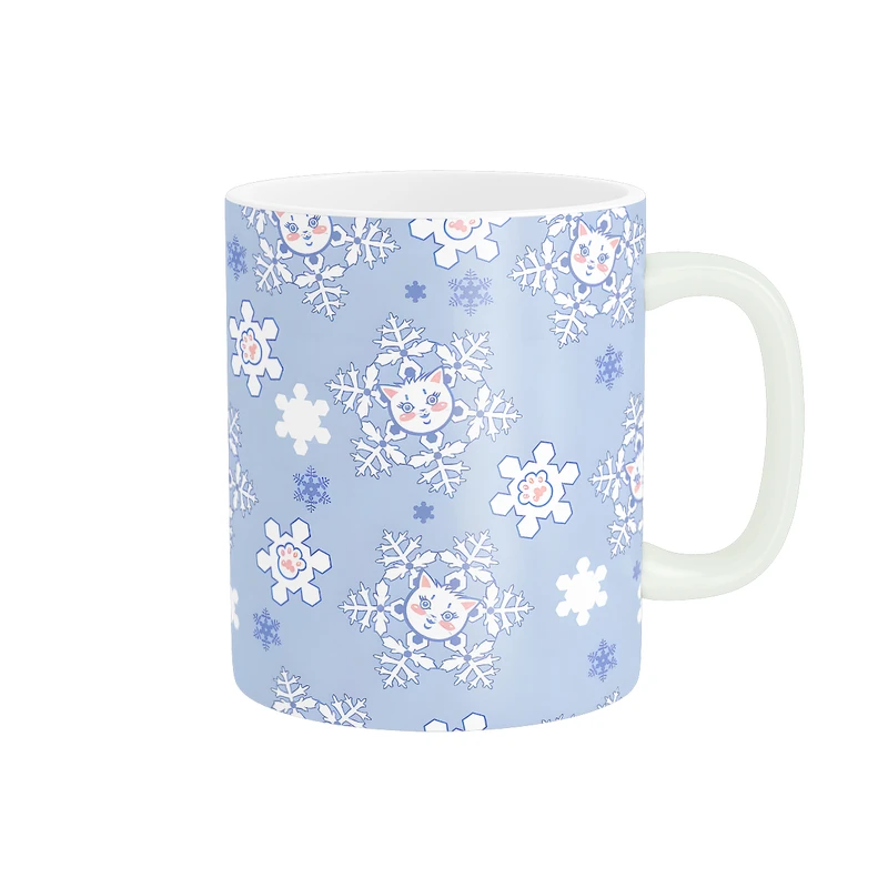 ماگ طرح الگوی هنری دانه های برف و گربه کد 1534