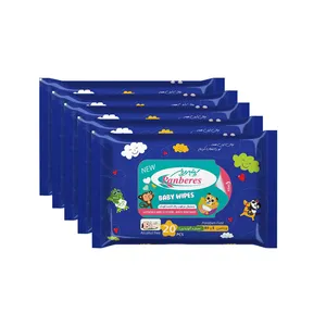 دستمال مرطوب کودک پنبه ریز مدل  baby wipes مجموعه پنج عددی بسته 20 عددی