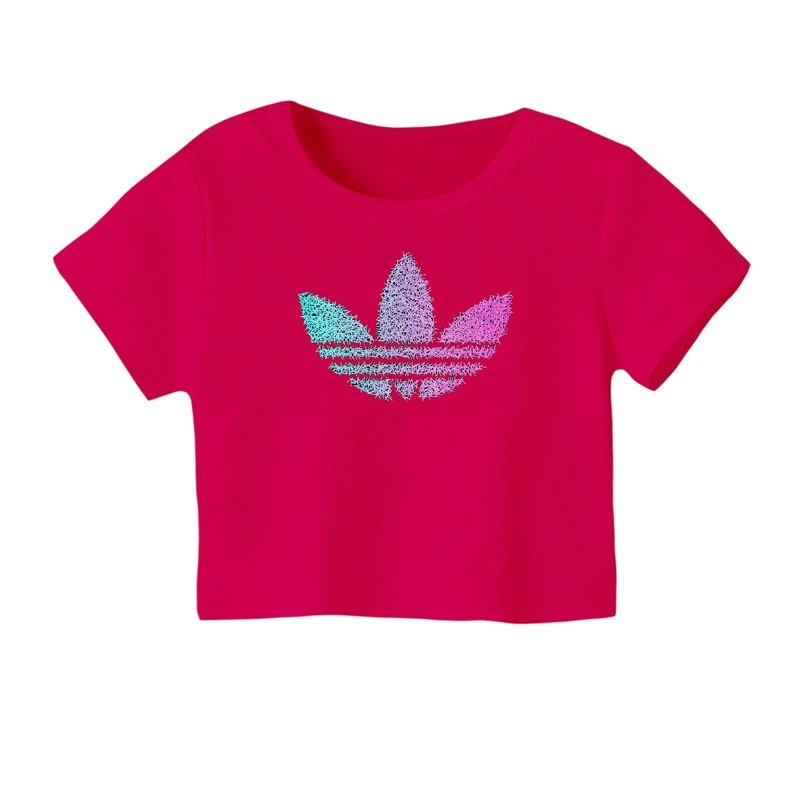 کراپ‌ تی‌شرت آستین کوتاه زنانه مدل لوگو‌ کد 18