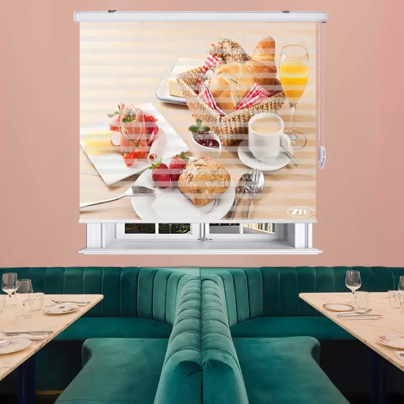 پرده زبرا زیو طرح صبحانه کد B10 سایز 100x280 سانتی متر