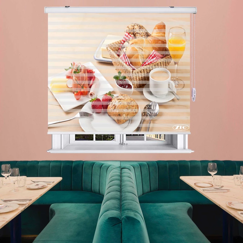  پرده زبرا زیو طرح صبحانه کد B10 سایز 150x150 سانتی متر