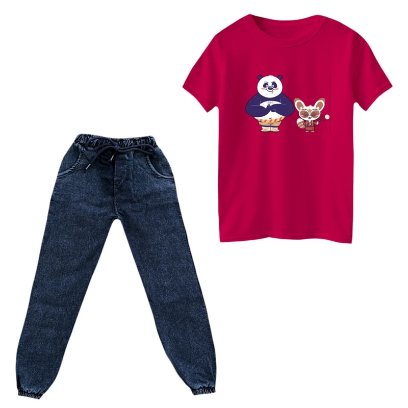 ست تی‌شرت و شلوار پسرانه مدل پاندا کنگفوکار کد 3