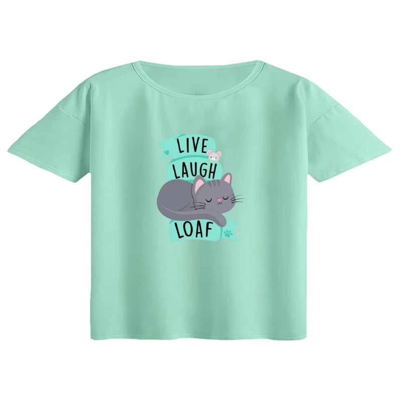 کراپ تی‌شرت آستین کوتاه زنانه مدل سخن گربه