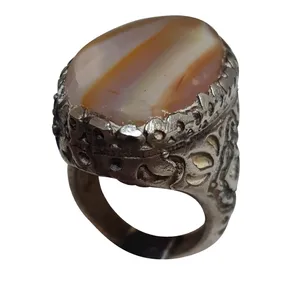 انگشتر نقره مردانه مدل عقیق لامعه المعیشه ALM217220