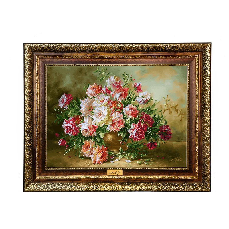 تابلو فرش ماشینی نقش نگار رضوی طرح گل کد 2127H