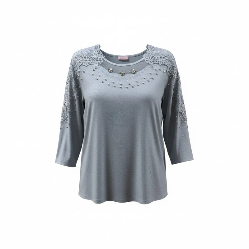 بلوز آستین بلند یقه گرد زنانه مدل گیپوری مارک هایوکس کد 55330