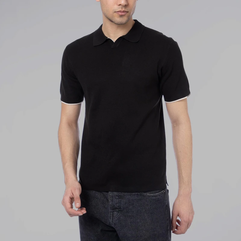 پولوشرت بافت آستین کوتاه مردانه زی سا مدل 1007 رنگ مشکی