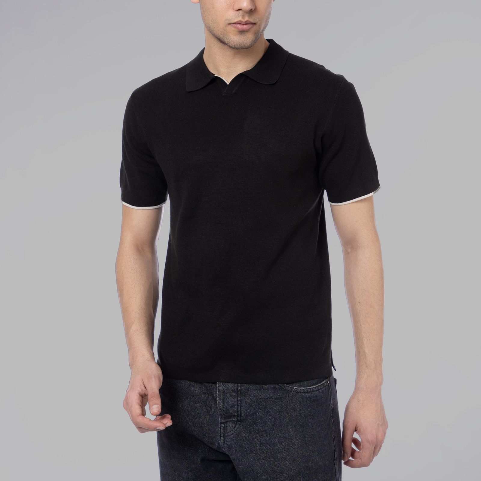 پولوشرت بافت آستین کوتاه مردانه زی سا مدل 1007 رنگ مشکی - - 1