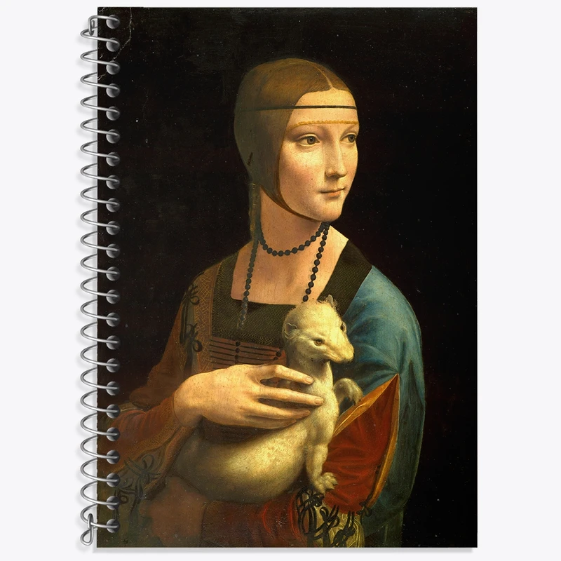 دفتر لغت 50 برگ خندالو طرح بانویی با قاقم لئوناردو داوینچی کد 36834