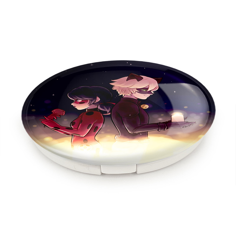 آینه جیبی خندالو طرح پسر گربه ای و دختر کفشدوزکی مدل تاشو کد 24995