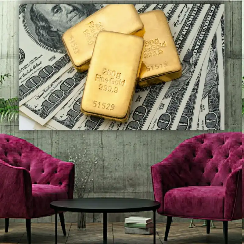 استیکر طرح ارز دیجیتال مدل شمش طلا و دلار  کد SDA1221