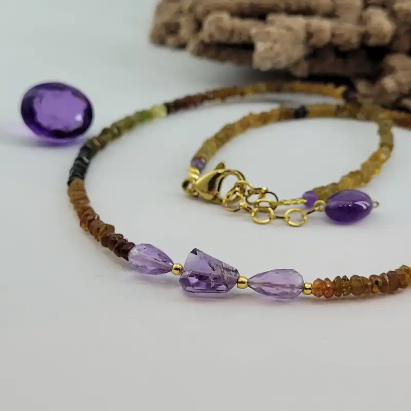 گردنبند زنانه مدل سنگ زیرکن و آمیتیست کد 1230