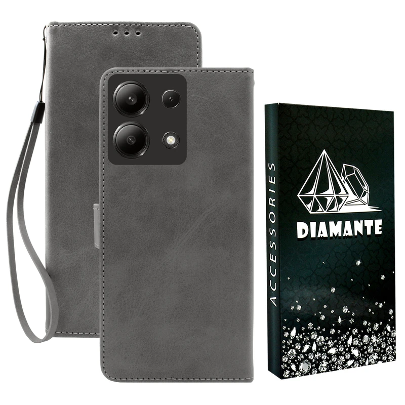 کیف کلاسوری دیامانته مدل Gray bk مناسب برای گوشی موبایل شیائومی Poco X6 به همراه بند آویز