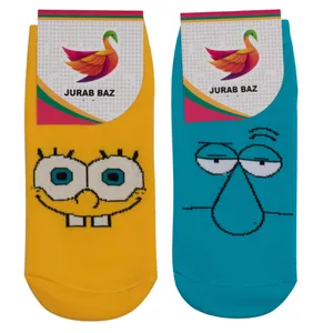 جوراب دخترانه طرح باب اسفنجی و اختاپوس کد JB 34 مجموعه 2 عددی