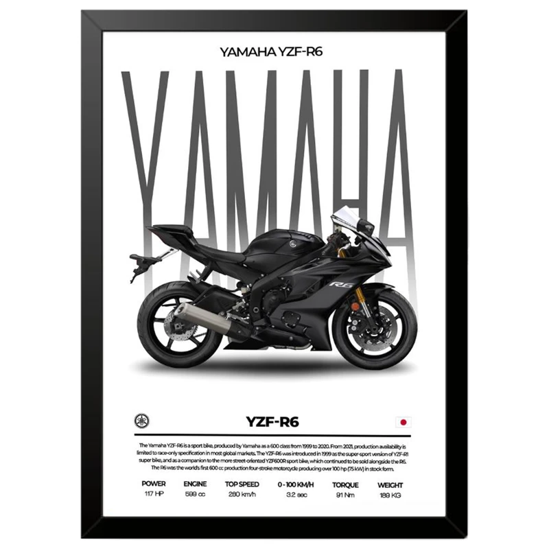 تابلو بکلیت طرح موتور سنگین یاماها YAMAHA YZF-R6 مدل b-po1707 فریم مشکی