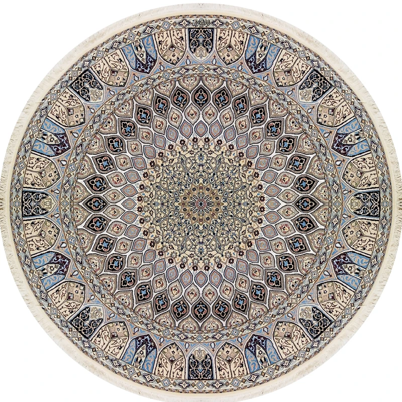 فرش دستباف مدل گرد نائین زمینه الوان کد 1049