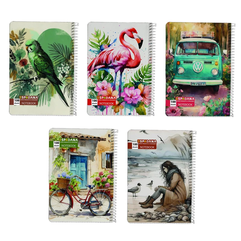 دفتر مشق 100 برگ اسپادانا مدل هنری کد 12234578 مجموعه 5 عددی