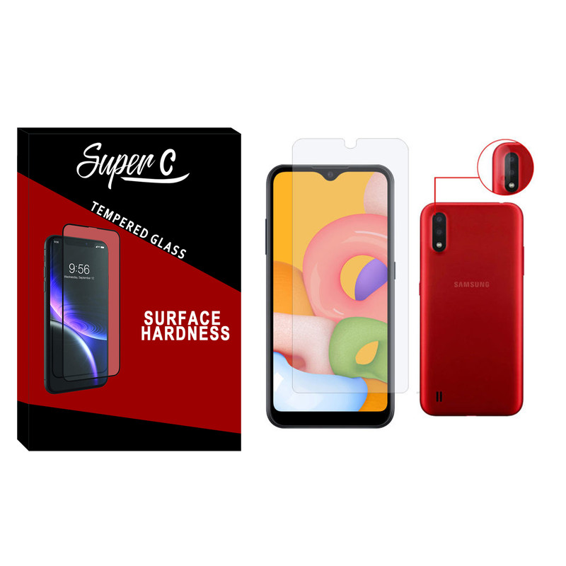 محافظ صفحه نمایش سوپرسی مدل SDHC-01 مناسب برای گوشی موبایل سامسونگ Galaxy A01 به همراه محافظ لنز دوربین