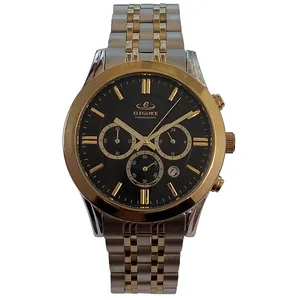 ساعت مچی عقربه‌ای مردانه  الگانس مدل بندفلزی سه موتور کرنوگراف کد GOLD