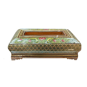 جعبه دستمال کاغذی خاتم کاری چوبی مدل پرداز کد 369