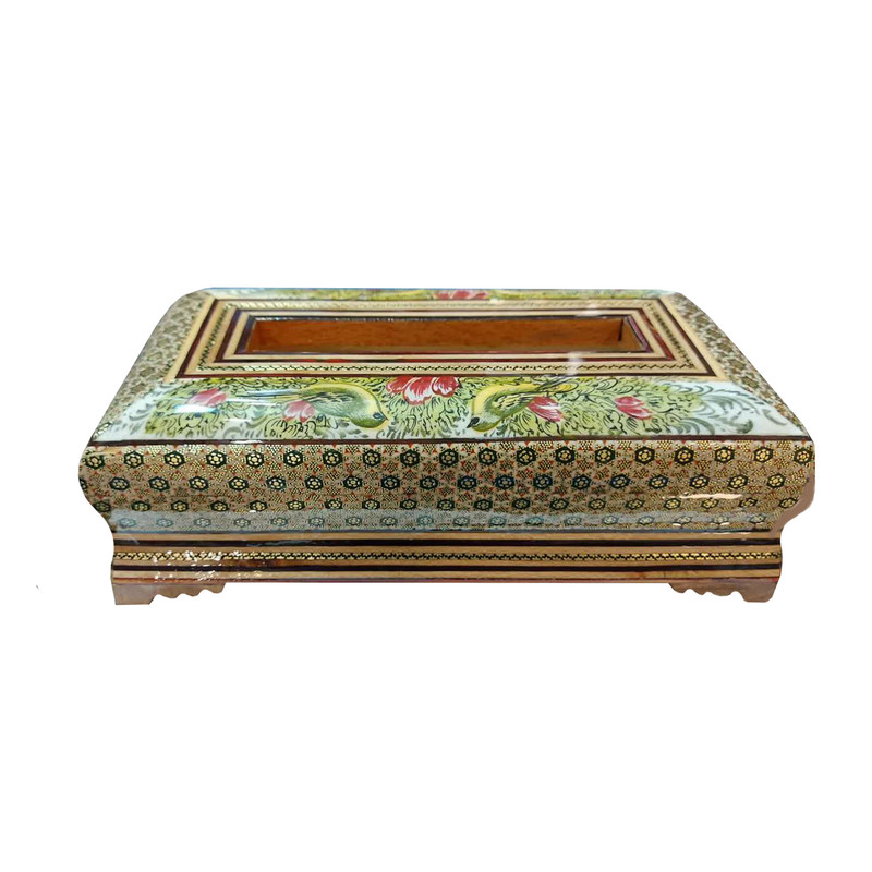 جعبه دستمال کاغذی خاتم کاری چوبی مدل پرداز کد 369