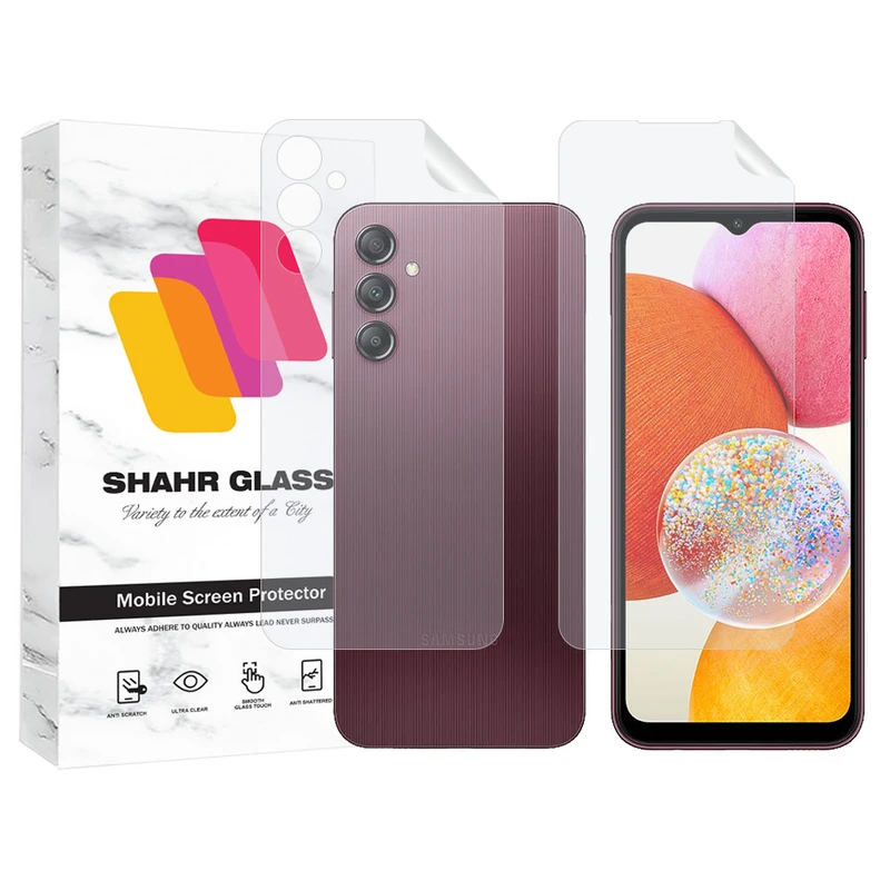 محافظ صفحه نمایش شهر گلس مدل MTNANFBSH مناسب برای گوشی موبایل سامسونگ Galaxy A14 4G به همراه محافظ پشت گوشی