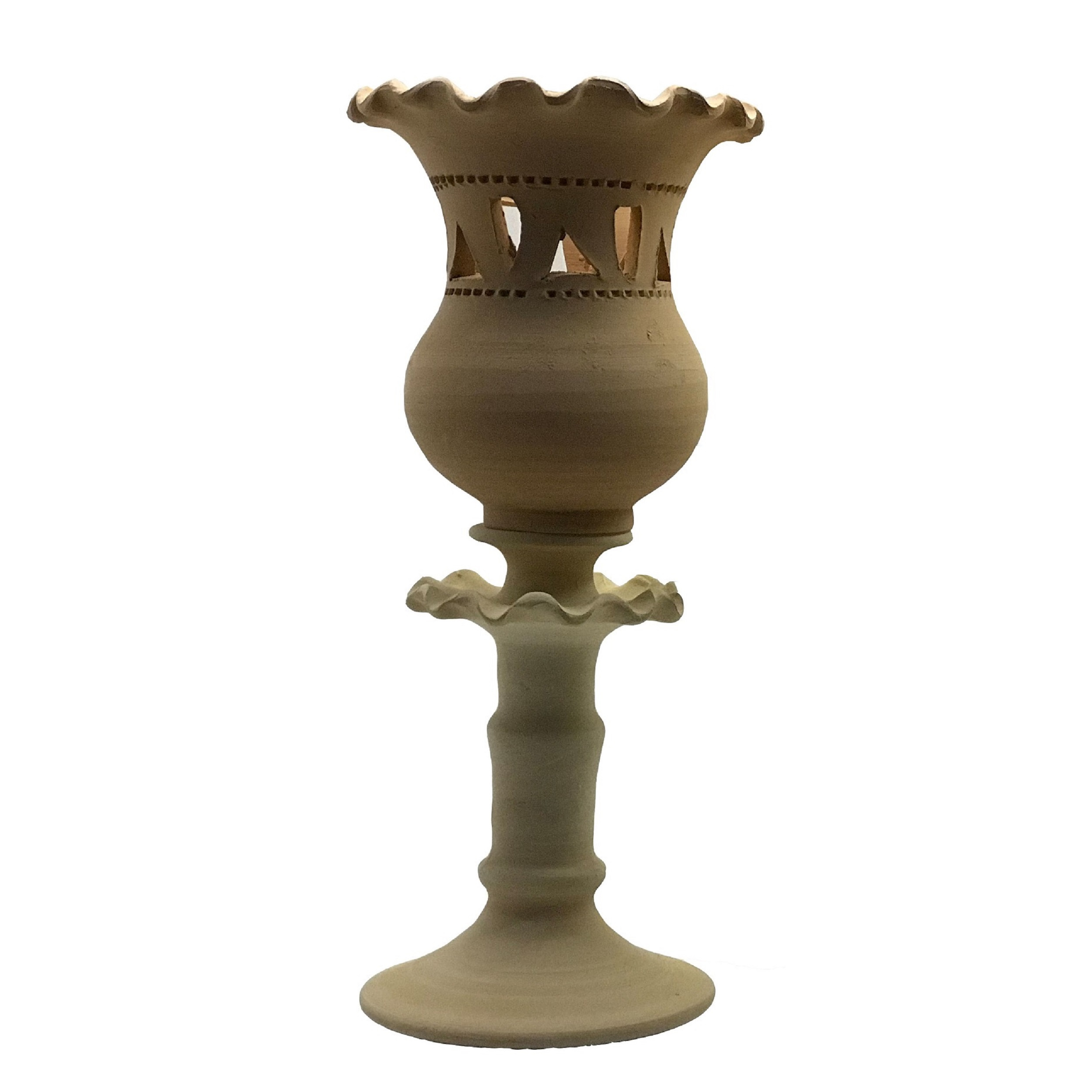 شمعدان سفالی خام مدل پایه دار کد SH200 