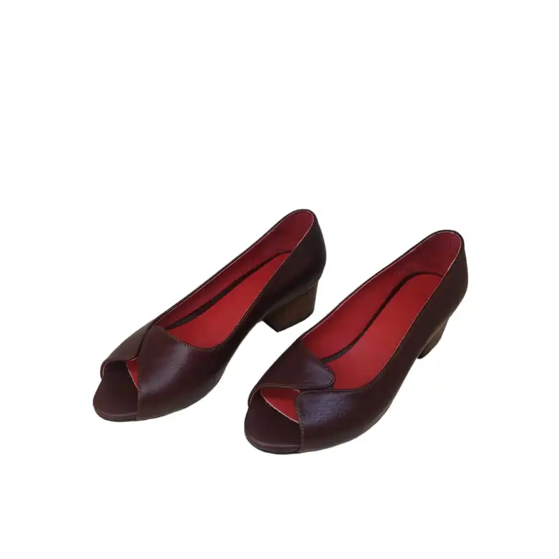 صندل زنانه مدل SZM 208 CHR چرم طبیعی رنگ زرشکی