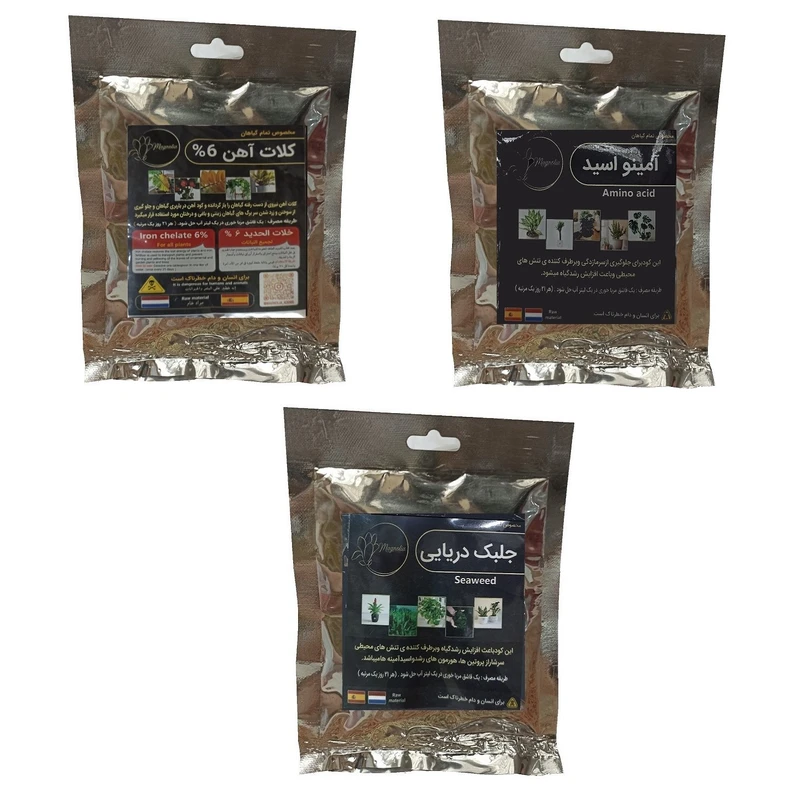 کود کلات آهن و آمینو اسید و کود جلبک دریایی مدل raw material وزن 150 گرم بسته 3 عددی