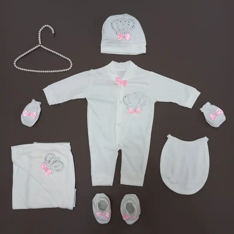 ست 7 تکه لباس نوزادی مدل تاج دار کد SO 05