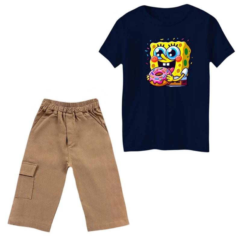 ست تی‌شرت و شلوارک پسرانه مدل باب اسفنجی کد 6