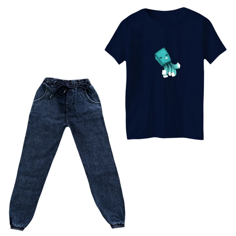 ست تی‌شرت و شلوار پسرانه مدل ماینکرفت کد 05