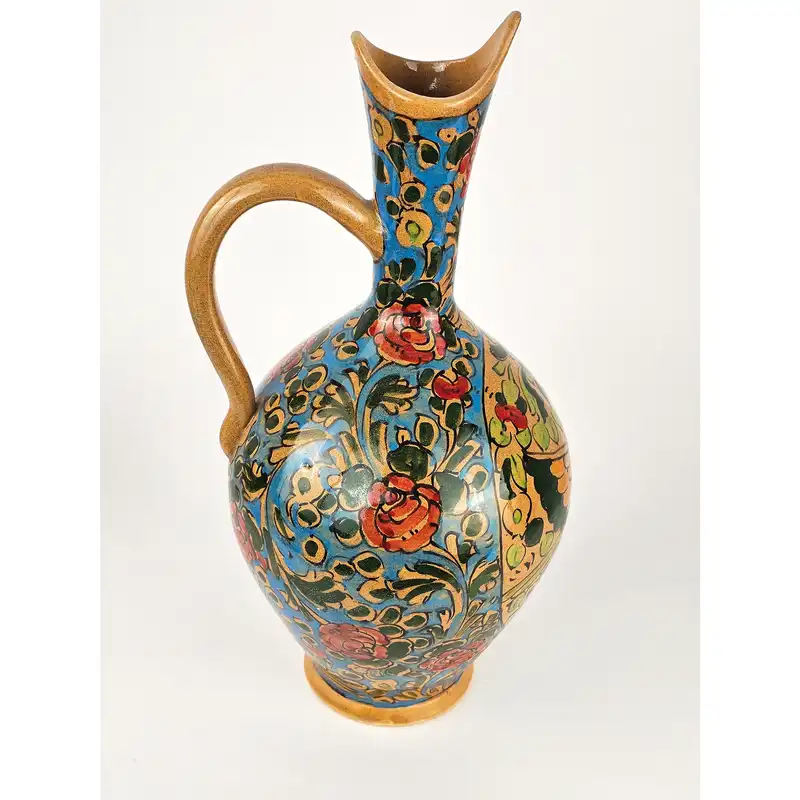 ست 3 تکه پارچ و لیوان سفالی مدل گل و مرغ