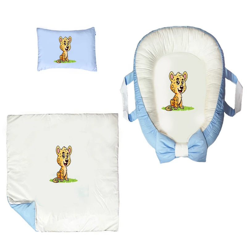 سرویس خواب سه تکه نوزاد ناریکو مدل گارد محافظ دار طرح بچه شیر کد 0109