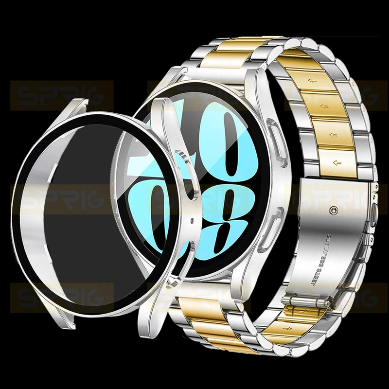 بند اسپریگ مدل 3Bead SLV-GLD مناسب برای ساعت هوشمند سامسونگ Galaxy Watch 6 44mm به همراه کاور